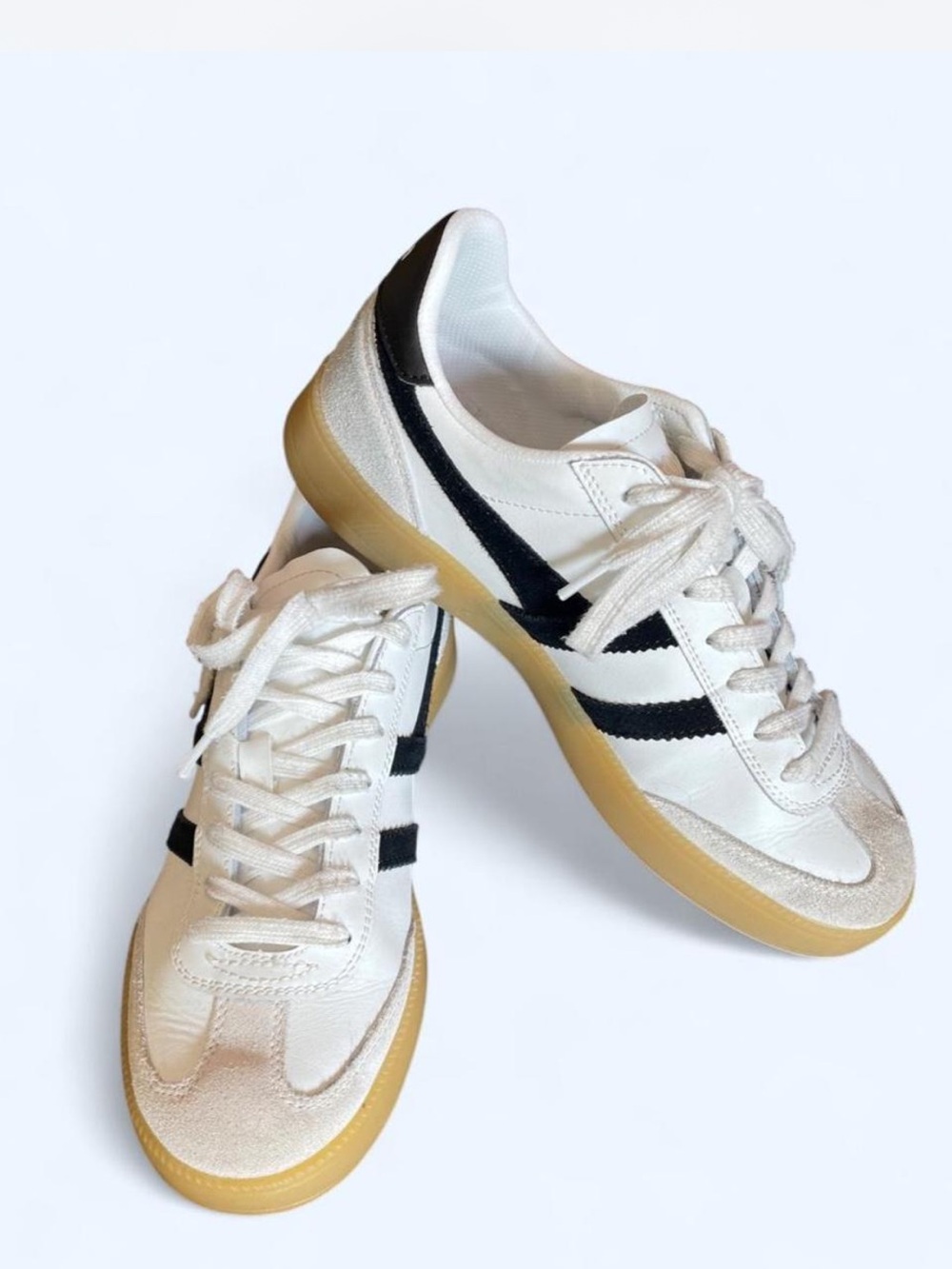 Gola White Sneakers with Black Stripes and Gum Sole